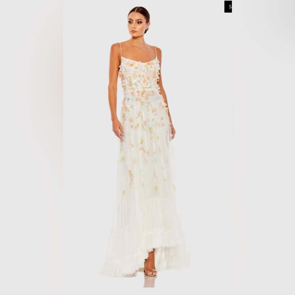 NWT MAC DUGGAL Floral Embellished White Gown